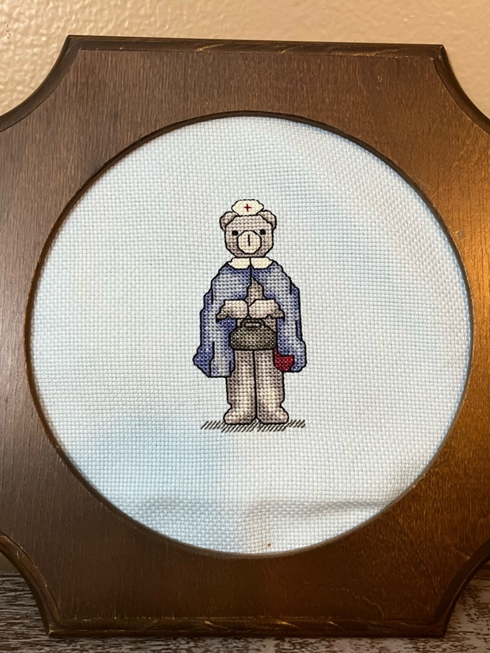 Vintage Frame and Nurse Bear Cross Stitch